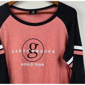 Garth Brooks Baseball Shirt Womens Size 3X Peach Black 3/4 Sleeve World Tour